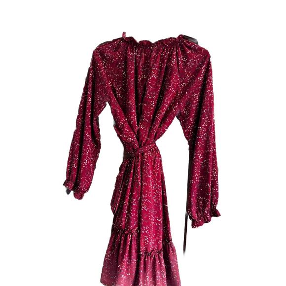 L Love Blouson Sleeve Midi Dress Sz L Floral Rust Cottagecore boho Pheasant chic - Picture 2 of 7
